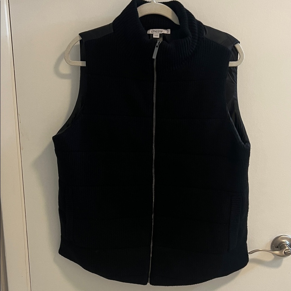 Chico's Black Sweater Zip Front Vest w/Pockets Size 1.5 10/12